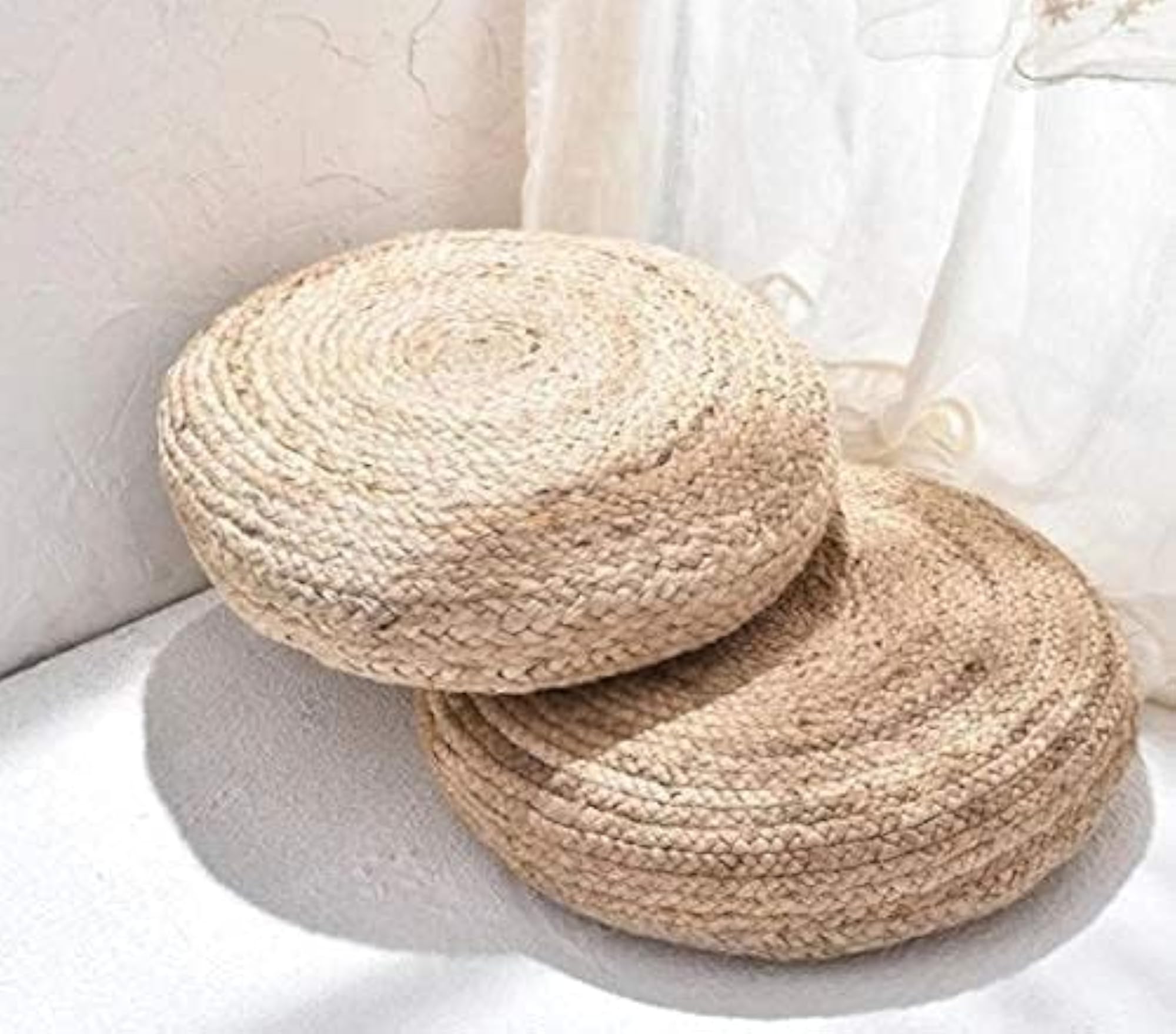 Natural Jute Pouf Ottoman Handwoven Braided Stool