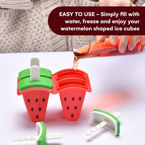 Vdomus Watermelon Ice Popsicle Molds 16 pieces - Reusable Ice Pop Maker - Popsicles Holder for Freezer - Homemade Ice Cream Pops Mold - Make Popsicles with Yogurt, Juice or Smoothies