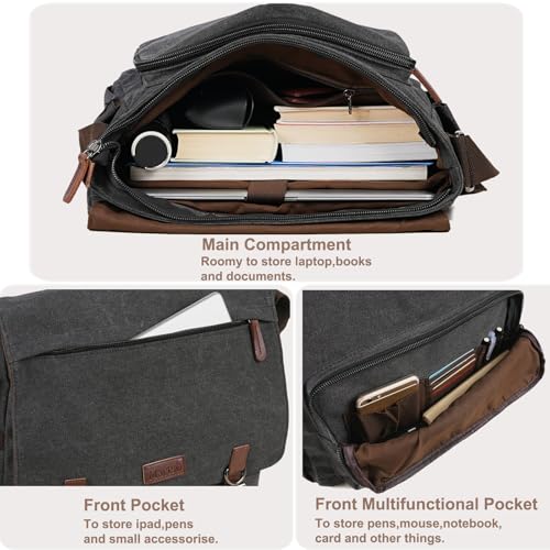 Canvas Messenger Bag for Men Women,Travel Satchel Shoulder bag 15.6 Inch Laptop Bag briefcase Business - Image 4