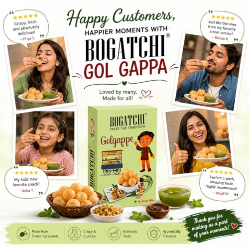 Image of BOGATCHI Ready-to-Eat Pani Puri Pellets 400g | Fry or Microwave Golgappa Papad | Instant Pani Poori Kit | Crispy & Hygienic Street Food Snack | Made with Premium Ingredients | Jumbo Family Pack