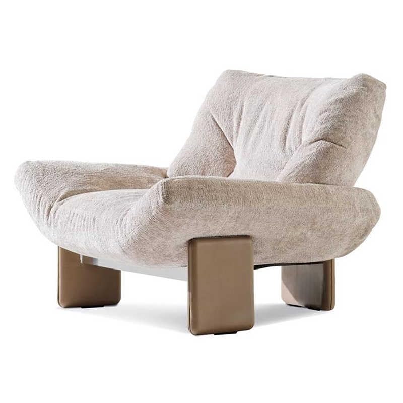 Sillón individual de diseño con tapicería de boucle de alta calidad, silla de acento moderna de lujo con base de bloque de metal, silla de salón contemporánea para sala de estar