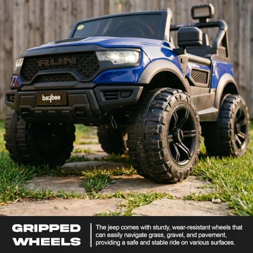 Image of Baybee TurboX Electric Car for Kids with 4x4 Motor & Parental Control | Baby Electric Rideon Cars with RGB Lights, Music & Swing Mode | Rechargeable Battery Operated Jeep for Kids 2 to 6 Years (Blue)