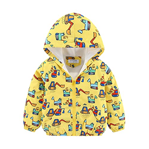 Image of Mud Kingdom Hooded Little Boy Jacket Zip Up Fall Spring Vehicle Yellow 5T