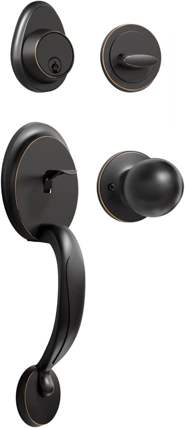 KIAYACI Front Door Lock Set Door Lock Set Door Handle Set with Deadbolt Oil-Rubbed Bronze Exterior Door Lock Set with Deadbolt Locks for Doors Antique Door Handle, Single Door (A-SJ01075-KIA-USAM021)