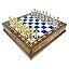Blue Chess Board and Golden&silver Chess Pieces