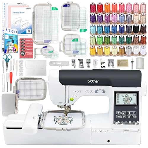 Brother SE2000 5' x 7' Combo Embroidery & Sewing Machine with 5pc Embroidery Hoop Set, Embroidery Threads & Accessories Kit