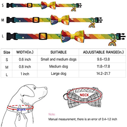 KUDES Dog Bow Tie, Adjustable Dog Collars with Bow Tie and Bells Charm Safety Buckle Cute Pet Collars for Small/Medium/Large Dogs and Cats Boys Girls (Rainbow, M(11\"-18\"))