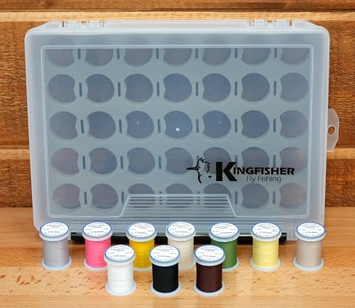Kingfisher Fly Tying Thread Box with 10 Assorted Floss Thread