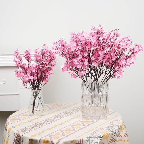 Image of CURATED CART Artificial Flowers Bunch, Baby's Breath Gypsohila Flowers, 1 Bunch for Vase Pot, Home Decoration, Living Room, Wedding, Fake Flowers, Color, (Vase Not Included) (Pink)