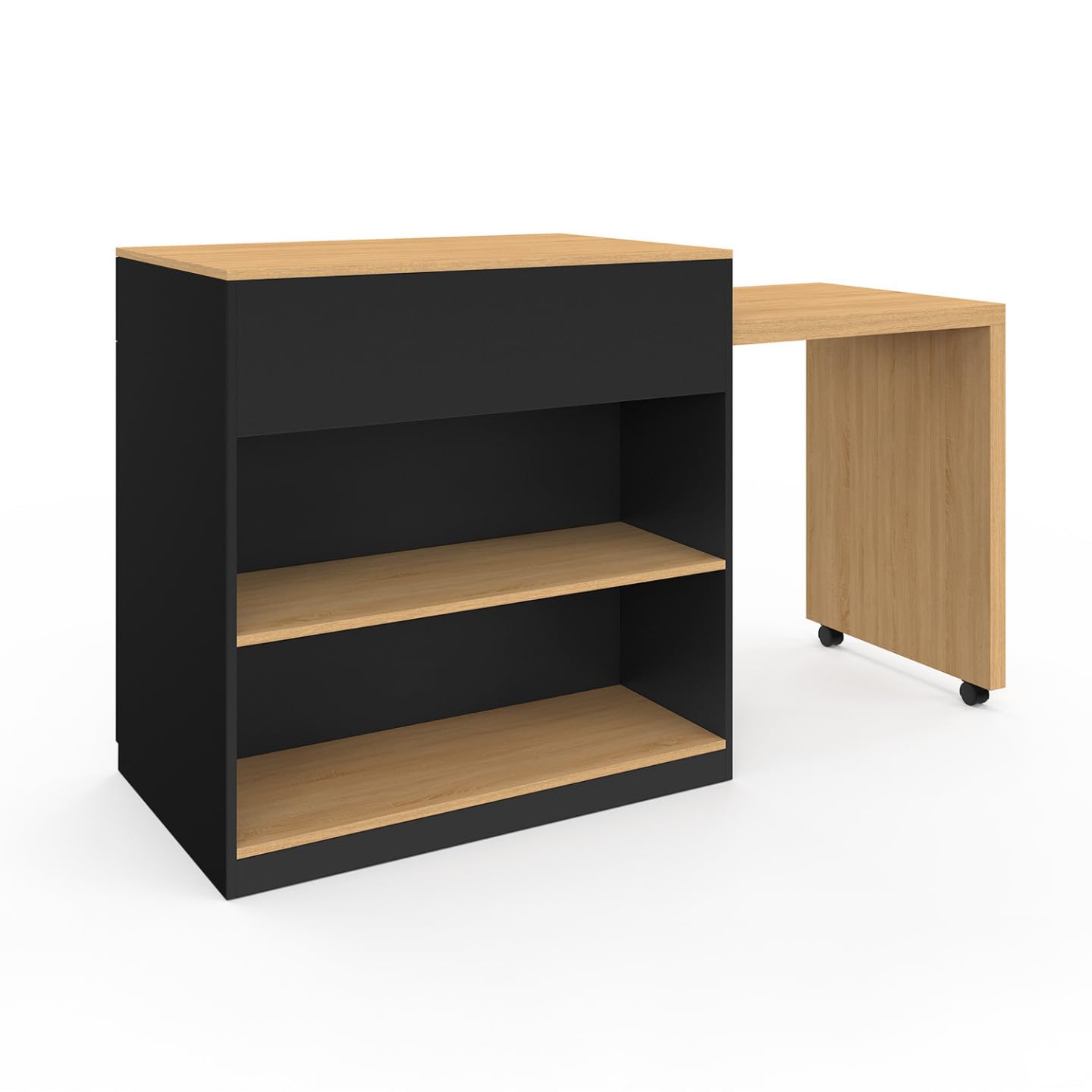 IDMarket - Ilot central VITO 94-155 cm bois noir avec table à manger extensible intégrée façon hêtre