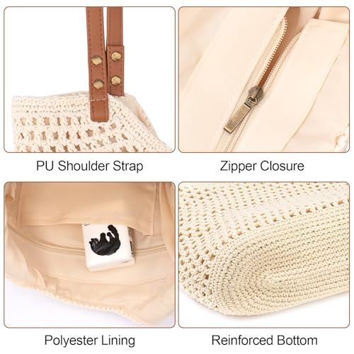 Peicees Crochet Beach Bag For Women Summer Tote Bag Boho Shoulder Bag With Leak-Proof Lining for Vacation Travel Woven Purse3