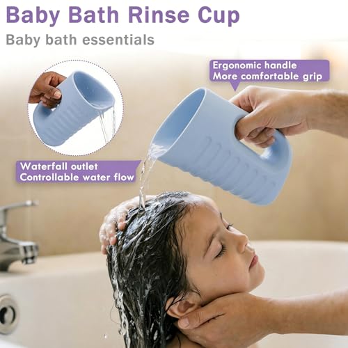 Image of Babylush Baby Bath Rinse Cup & Rinser - 1000ml Soft EVA, 0.3lb Lightweight, BPA-Free Bath Water Pourer, Baby Bath Pitcher, Shower Cup for Kids (Light Blue)