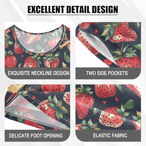 ALAZA Red Strawberry and Anchor Pajama Set Short Sleeve Sleepwear Soft Lounge Nightwear4