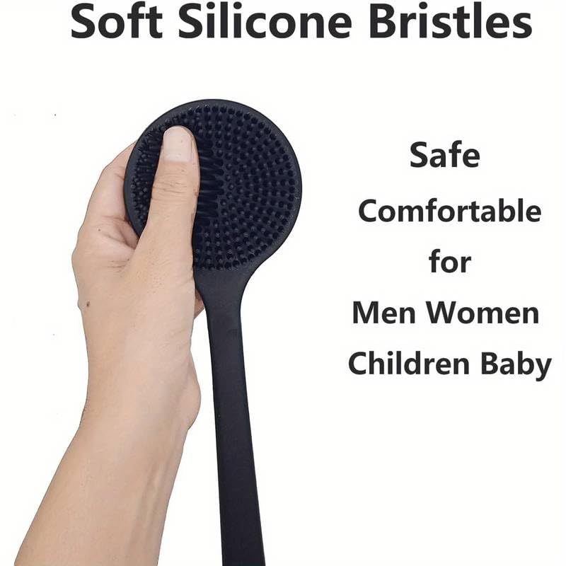 Wazdorf Soft Silicone Back Scrubber Shower Bath Brush with Long Handle | Flexible Bristles for Smooth Skin | Exfoliating Brush | Body Scrubber for Women, Men & Boys| for Body Wash & Bathing(Black) - Image 9 thumbnail