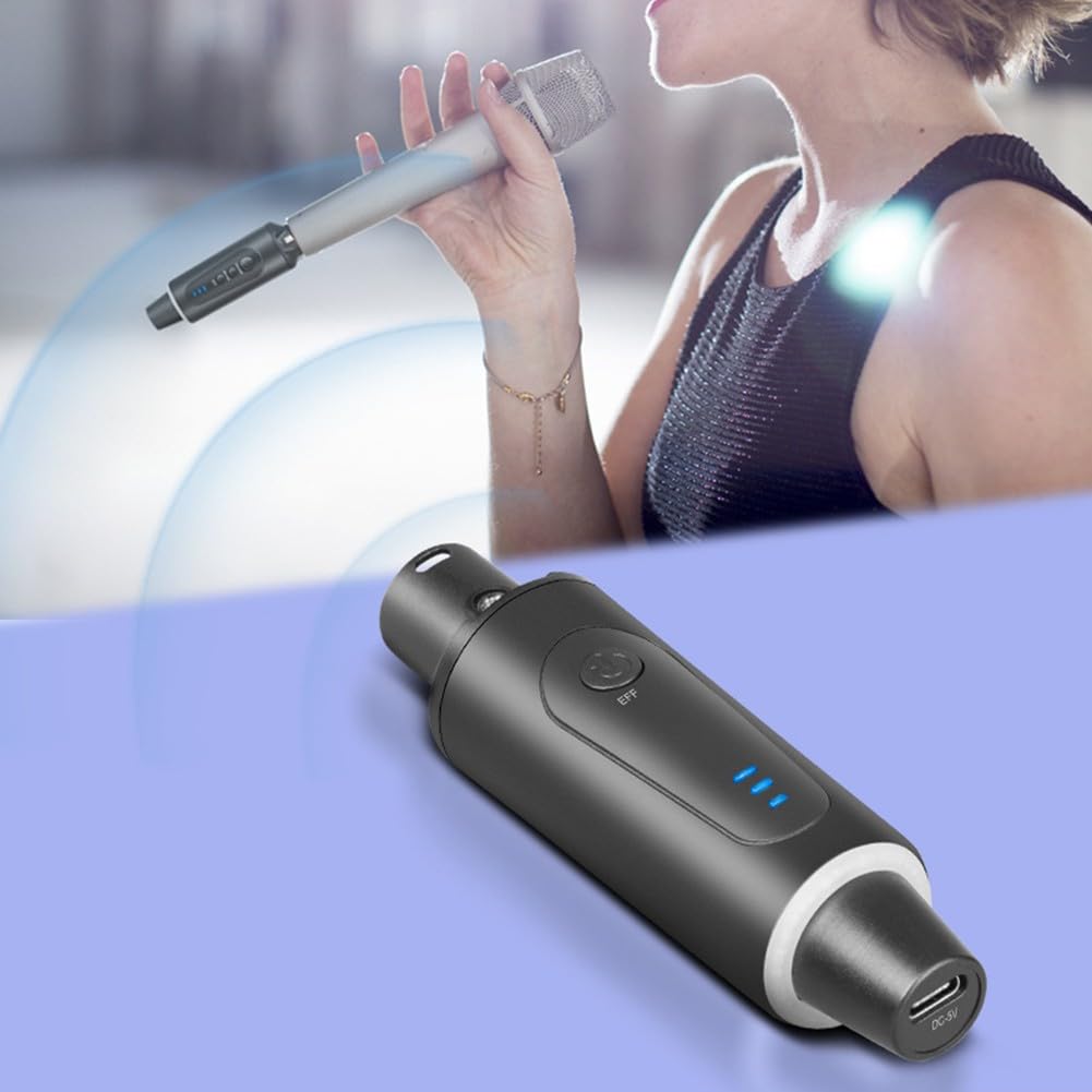 ZYWUOY Kabelloses XLR-Mikrofonsystem, aufsteckbarer Sender und Empfänger mit 48 V Phantomspeisung, tragbares ABS-Audio-Kit für Live-Auftritte und Aufnahme