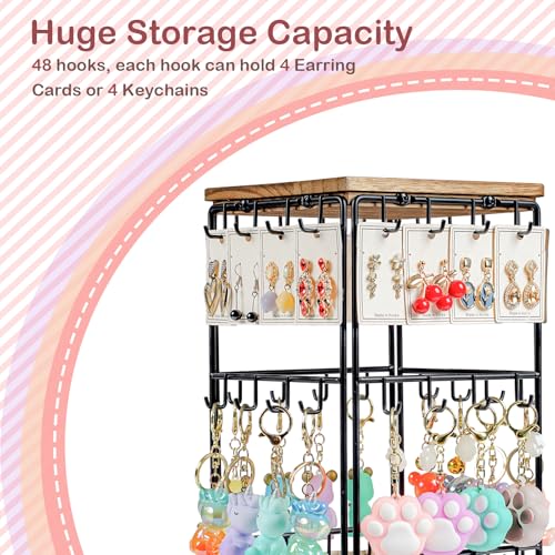 Image of 360 Rotating Earring Display Stands for Selling, Earring Rack Display Holder Stand, Jewelry Display for Vendors Selling Earring Cards, Necklaces, Bracelets, Hair Accessories (48 Hooks)