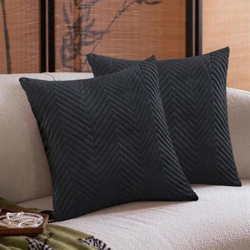 Traziewell Black Cushion Covers 45 x 45 cm - 2 Pack Decorative Square Throw Pillow Cases - Luxury Soft Cushion Cover for Sofa Couch Bedroom with Invisible Zipper 18x18 Inches,156