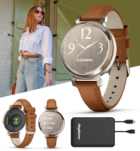 Garmin Lily 2 Classic (Gold/Tan Leather) Womens Fitness Watch Bundle