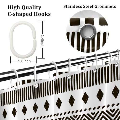 AOFOTO Bohemian Shower Curtain Black and White Geometric Design Shower Curtains with Black Tassel Boho Pattern Shower Curtains for Bathroom Waterproof Fabric Bath Curtain Sets with Hooks 70x70 Inches by AOFOTO - Used condition - Image 4