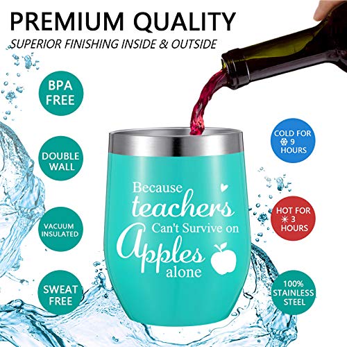 Patelai 6 Pieces Thank You Gift Idea For Teachers, Teacher Graduation Appreciation Coffee Mug For Women Men Preschool Elementary Teacher, 12Oz Wine Tumbler And Lids Straws Brushes (Simple Mint) #TOP5