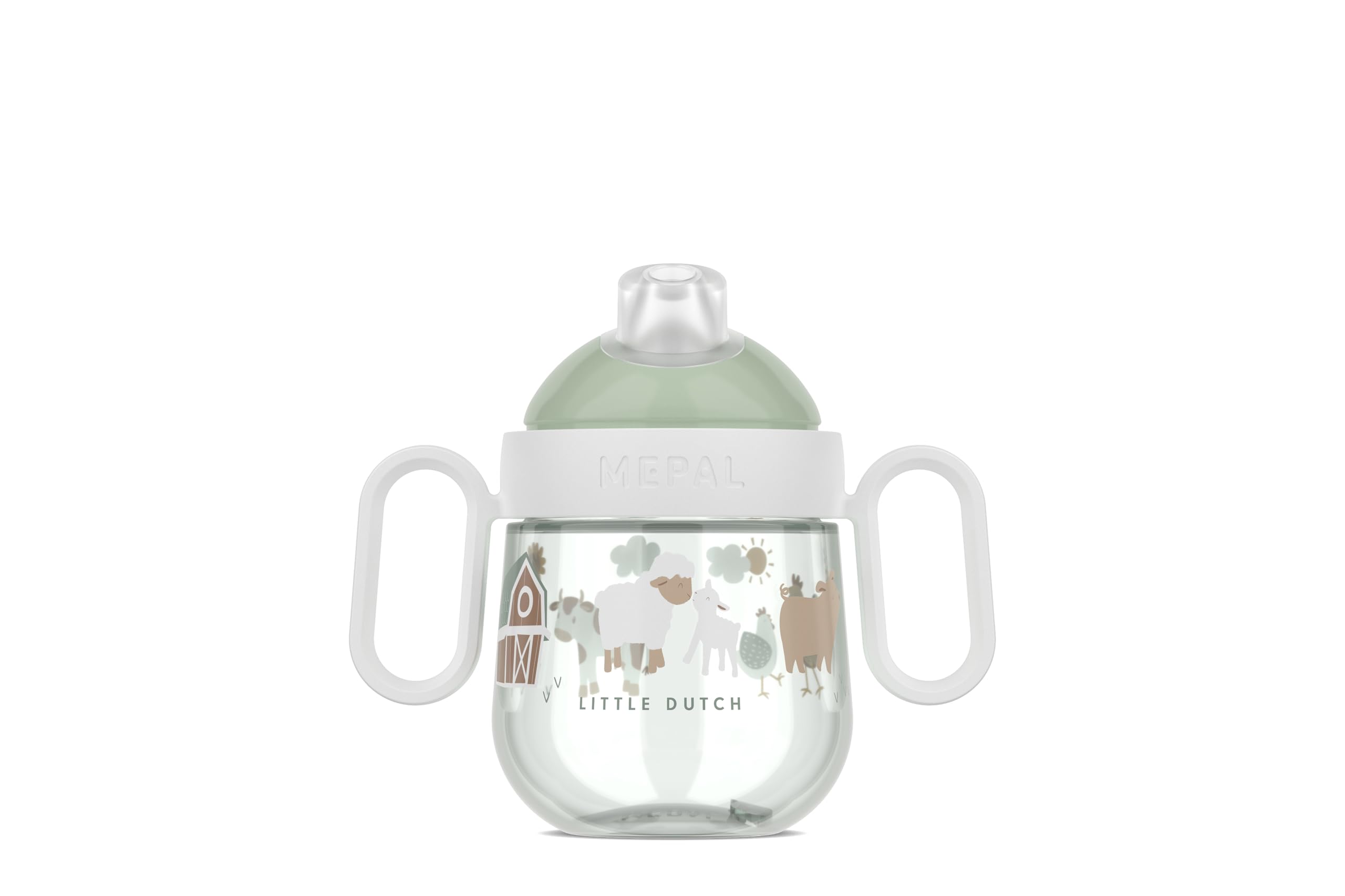 Mepal - Vaso con boquilla antiderrames Mio Little Dutch - A prueba de fugas - Tapa transparente - Fácil de sujetar gracias a las asas - Boquilla suave para beber - 200 ml - Little Farm