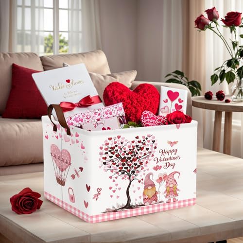 Image of Valentine's Day Basket Gift for Empty Cute Heart Large Storage Bin for Kid and Baby Room Decor (Pink Dwarf Love Tree Hot Air Balloon)