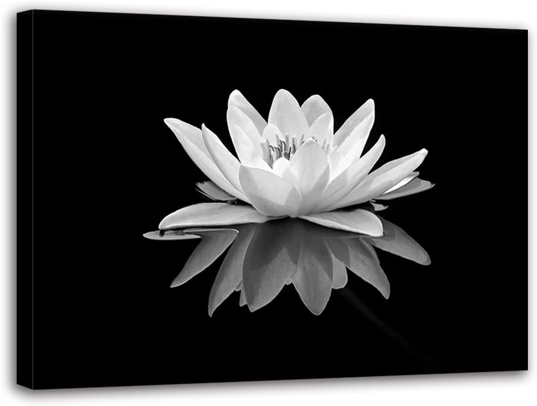 CCWACPP Lotus Flower Canvas Print Zen Wall Art Black and