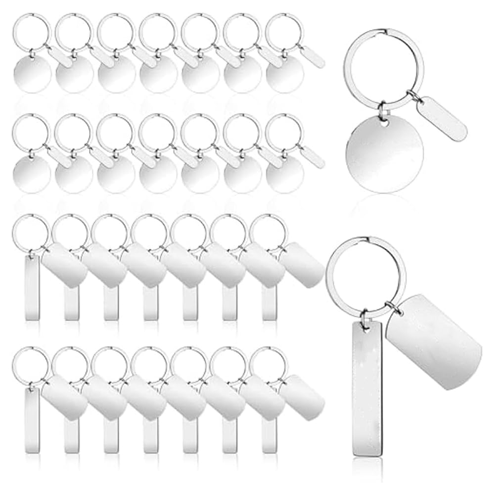 CTRLZS 30Pcs DIY Engravable Metal Keychain Blanks Metal Stamping Blanks for Engraving Stainless Steel Blank Key Ring Tags