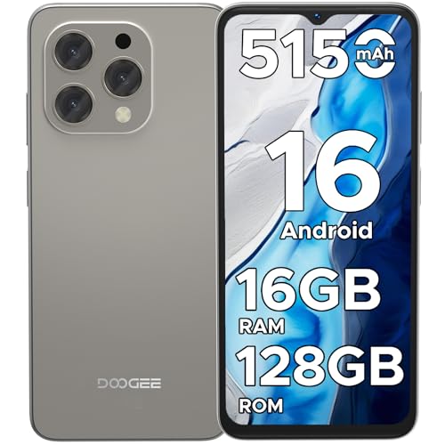 DOOGEE N55 Teléfono Móvil Libre 2025, Smartphone Android 16, Telefono Movil 16GB+128GB/1TB, Movil 6.56' HD+90Hz, Cámara 13MP+8MP, Batería 5150mAh Face ID, 4G Dual SIM 2.4G/5G WiFi OTG, Natural
