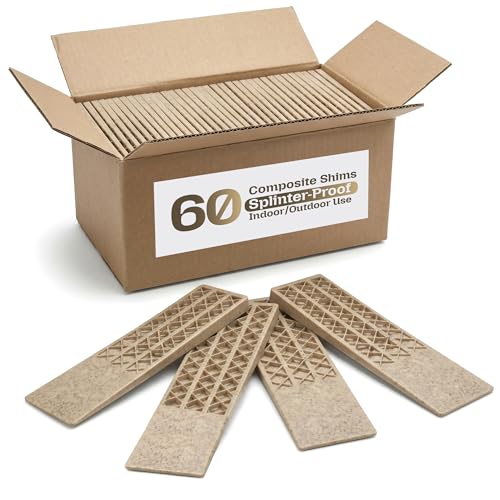 Composite Wood Shims for Leveling & Spacing - Moisture-Resistant & Precision-Molded - Durable Injection-Molded Polypropylene & Wood Fiber - Consistent Sizing for Indoor/Outdoor Use - 60-Pack