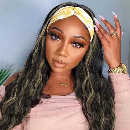 Colorful Queen Glueless Headband Wig Synthetic Long Black Body Wave...