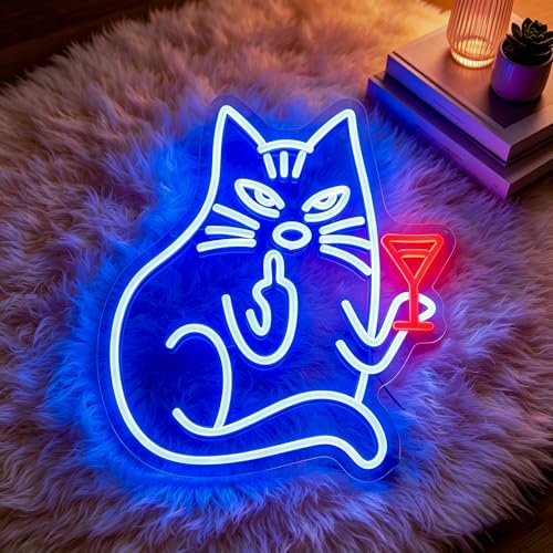 Image of Cocktail Cat Neon Sign for Wall Decor Light Up Sign Led Signs for Room Party Home Wall Decor USB Powered