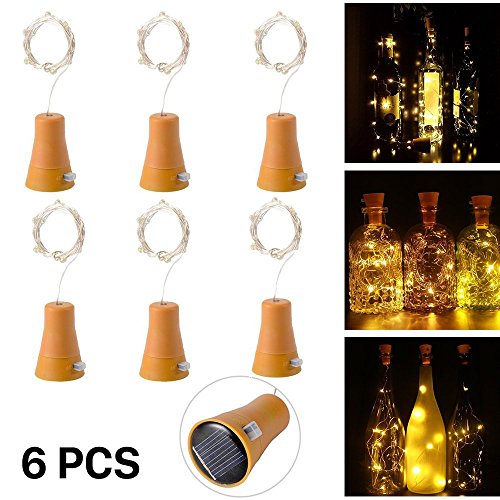 6 Pack Solar Powered Wine Bottle Lights with Cork, 10 LED Bottle Cork