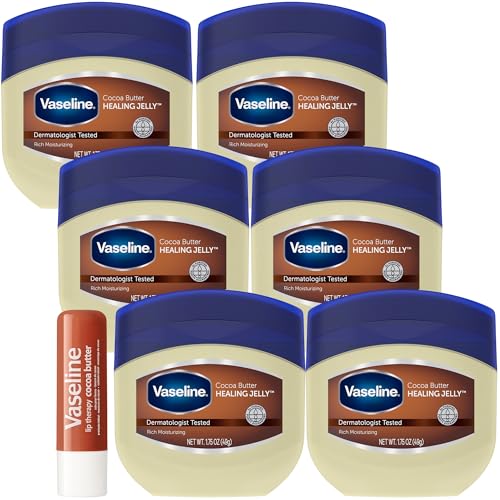 Image of Vaseline Cocoa Butter Healing Jelly Travel-Size 6-Pack – Rich Moisturizing Ointment, Skin Protectant for Soothing Cracked, Dry Skin, 1.75 Oz Ea