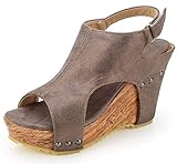  Minetom Sandalias Mujer Verano Cuña Peep Toe Cabeza Pescado Zapatos De Tacón Alto Retro Zapatillas Sandals Romanas Moda Cuero Marrón EU 35