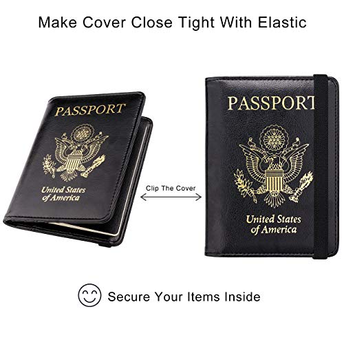 Image of WALNEW Passport Holder for Travel, RFID Passport Cover Wallet for Women Men, PU Leather Passport Book Card Holder Case with Pen, Travelling Essentials for Flying