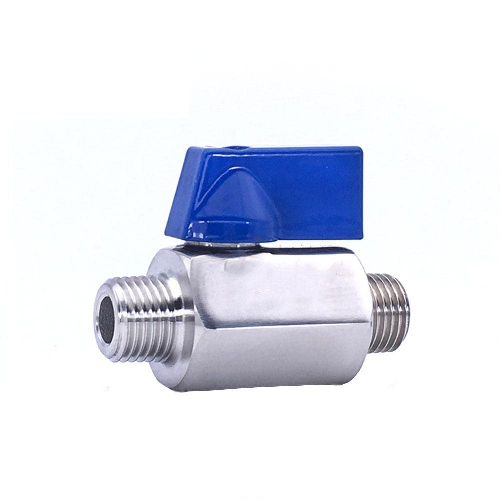 Mini vanne à boisseau sphérique en acier inoxydable 304 de 6,35 mm, 1 filetage mâle x mâle avec poignée bleue, résistant aux hautes températures