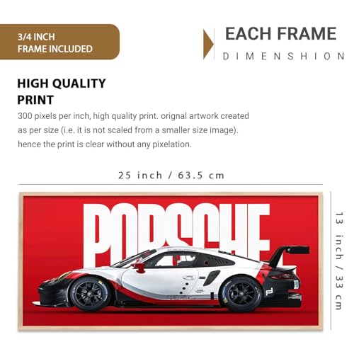 Image of walllane Big Porsche 911 GT3RS Car Framed Posters Gift Items for Boys Room Wall Decoration Bedroom Living Room Office Studio Decor | Car Poster Frame for Wall Decor Set Of 1Size(13 x 25 inch)