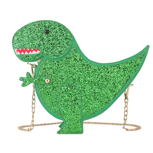 Sac à bandoulière dinosaure vert pailleté pour femme avec zip