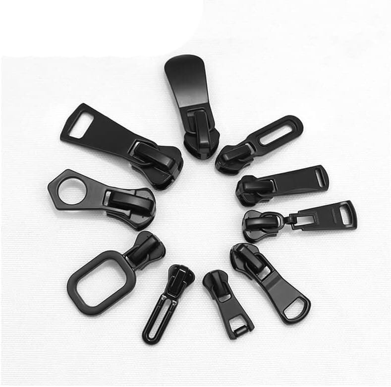 Kit de reparación de cremallera, clip de cremallera, 10 piezas 3# 5# 8# deslizador de cremallera para cremalleras de resina de nailon y metal, cremalleras negras, bolsa extractora de cabeza, chaqueta