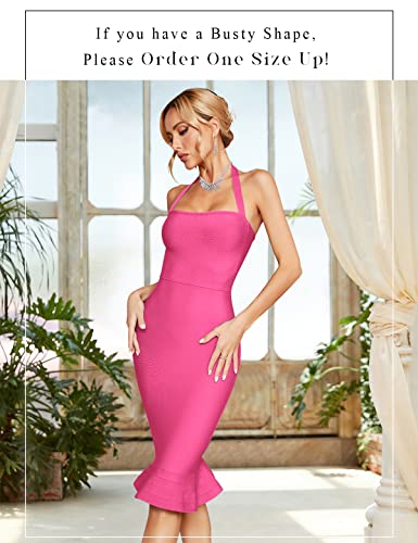 Image of houstil Women's V Neck Halter Fishtail Bandage Bodycon Dress Party