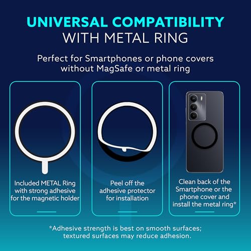 Image of AGARO Magnetic Car Mobile Holder Stand with Ultra-Strong N52 Magnet, AC Vent Mount, 360 Rotation, One-Hand use, Magsafe & Universal Compatibility with Included Metal Ring for iPhone & Android Phones