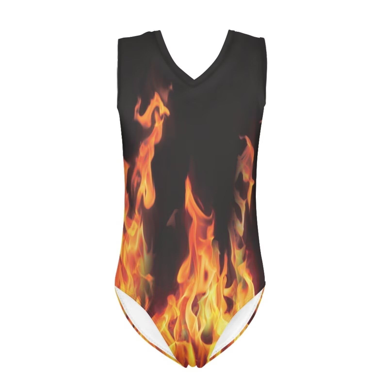 QWEFVB Gymnastics Leotard for Girls Outfit Kids Sleeveless Unitard One-Piece Dancewear,Flames