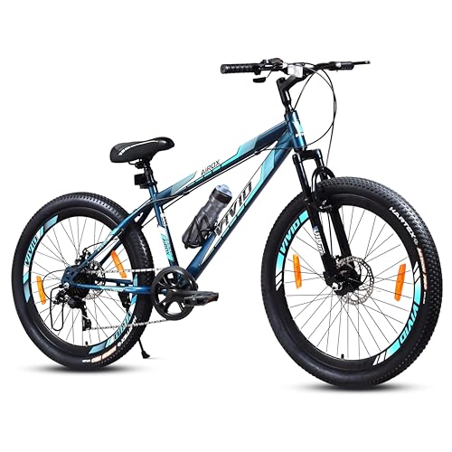 Image of Leader Vivid Airox 26T 7 Speed Cycle for Men with Front Suspension & Dual Disc Brakes | Gear Bicycle for Men | Mountain Bike with Strong Steel Frame | Ideal for 10+ Years - Stelios Blue