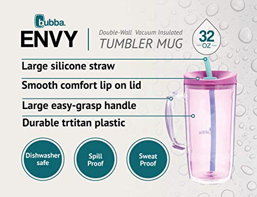 Bubba Envy Travel Thermal Mug, 32 Ounces - Double Wall Insulated With Straw and Handle- Keep All Your Favorite Cold Drinks at Your Side - Sweat Resistant, Ideal For Travel - Purple - Thumbnail 3