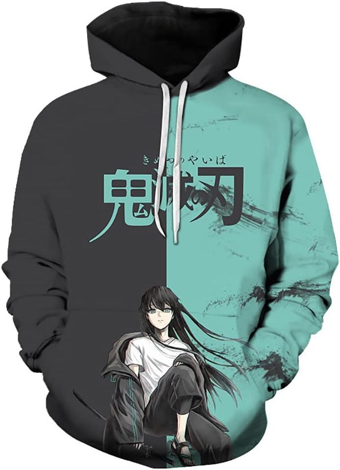 Unisex Demon Slayor Hoodie -3D Anime Printed Hooded Sweatshirt Cosplay No Yaiba Pullover Hoodie for Men and Women
