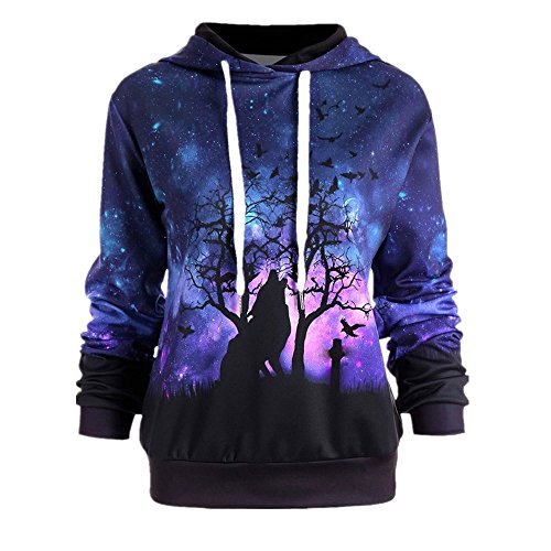 Goddessvan Holloween Sweatshirt, 2019 Fashion Women Wolf Printing Baseball Hoodie Jackets Outdoor Loose Outwear Coats Blouse (L, Purple)
