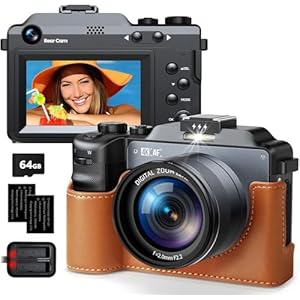 4K Digital Camera for Photography 64MP Auto-Focus Vlogging YouTube Camera with 3” Dual Cameras 18X Travel Compact Cameras with Flash, 2 Batteries & Charger, 64GB Card for Beginner