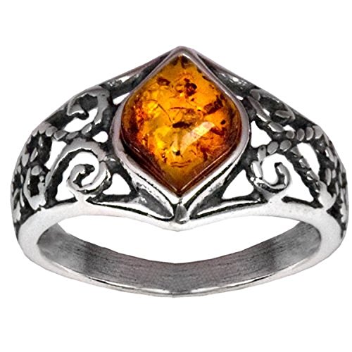 Image of Sterling Silver Amber Marquise Shaped Ring