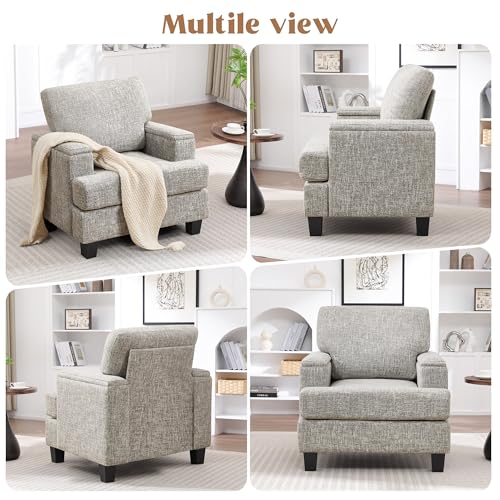Image of Accent Chairs Set of 2 with Armrest Storage, Fabric Upholstered Reading Living Room Chairs, Modern Comfy Large Armchairs, Sofa Chair for Bedroom (Light Grey)
